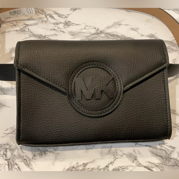 Michael Kors Leather Logo Fanny Pack Belt Bag Black Sz L/XL NEW
